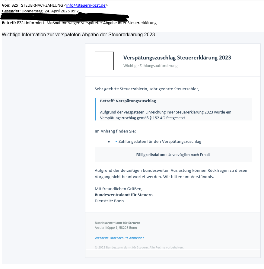 Beispielabbildung der Betrugsemail